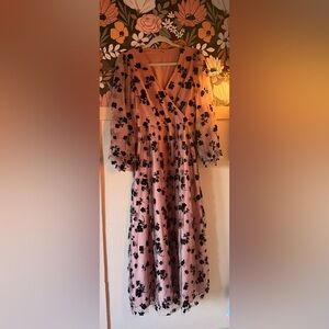 Elegant Floral Pink and Black Dress